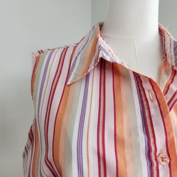 Y2K Basic Editions Orange Pink Striped Sleeveless Button Down Shirt 1X - Picture 3 of 7
